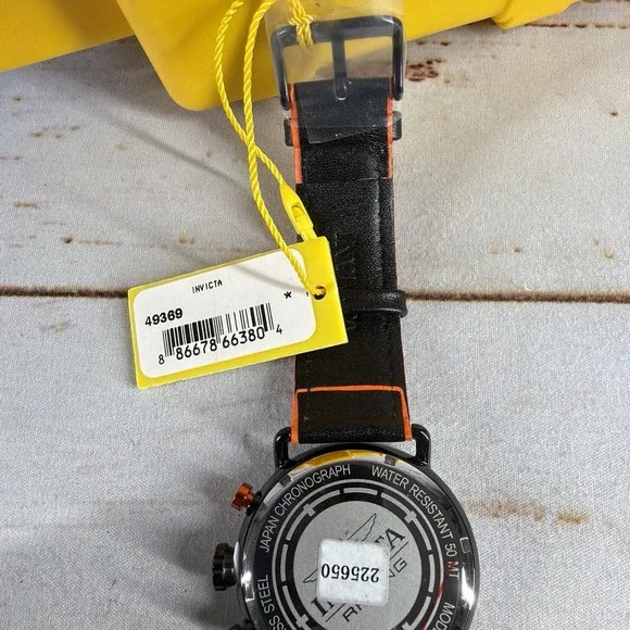 Invicta Racing 49369 Men's Watch 44mm Tachymeter Orange/Black Leather